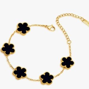 18k gold plated 5 motifs black flower clover bracelet luxury look